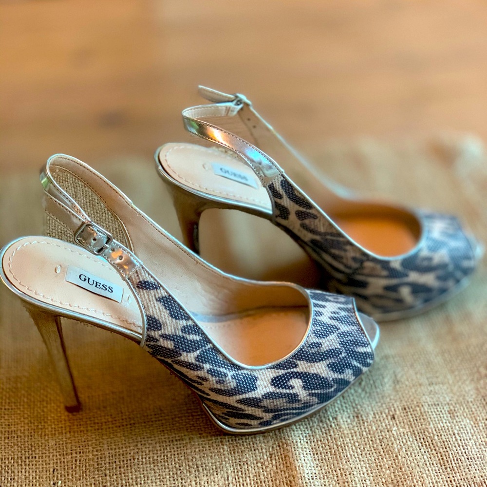 Cheetah print platform sling back heels by GUESS